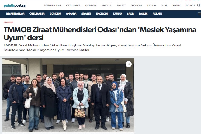 POLATLI POSTASI: TMMOB ZİRAAT MÜHENDİSLERİ ODASI`NDAN `MESLEK YAŞAMINA UYUM` DERSİ- 26 MART 2024